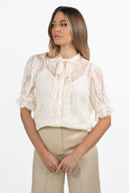 Blusa in Pizzo Chantilly Panna - Twinset
