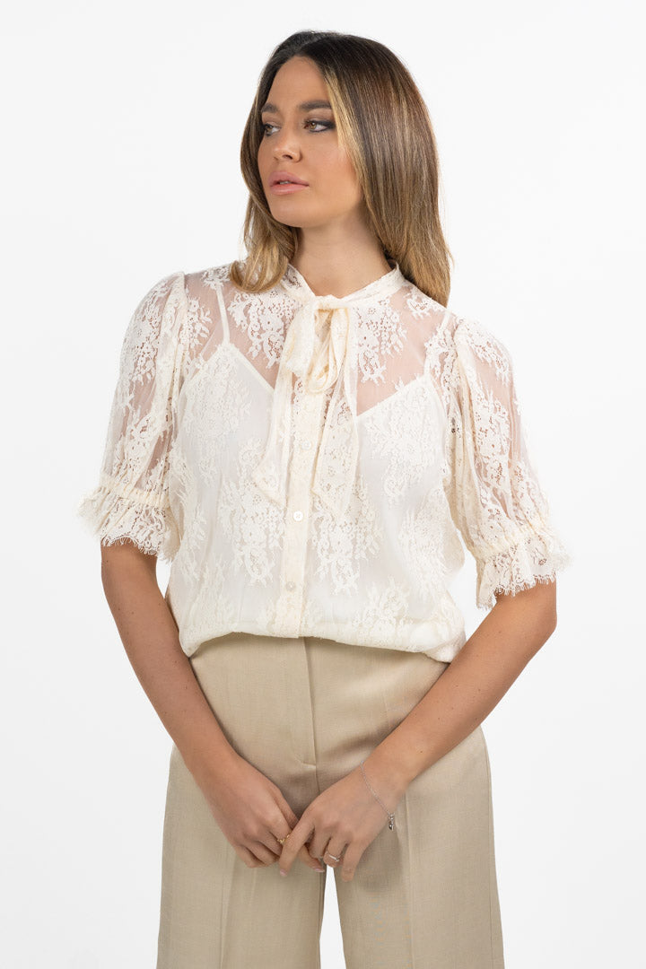 Blusa in Pizzo Chantilly Panna - Twinset