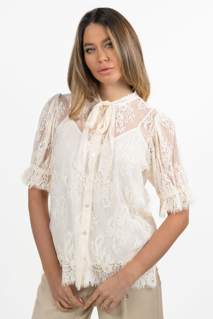 Blusa in Pizzo Chantilly Panna - Twinset