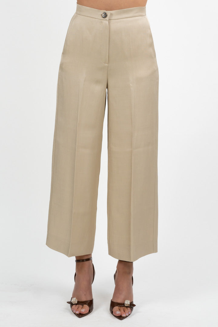 Pantaloni Wide-Leg misto lino Beige Sabbia - Emme Marella
