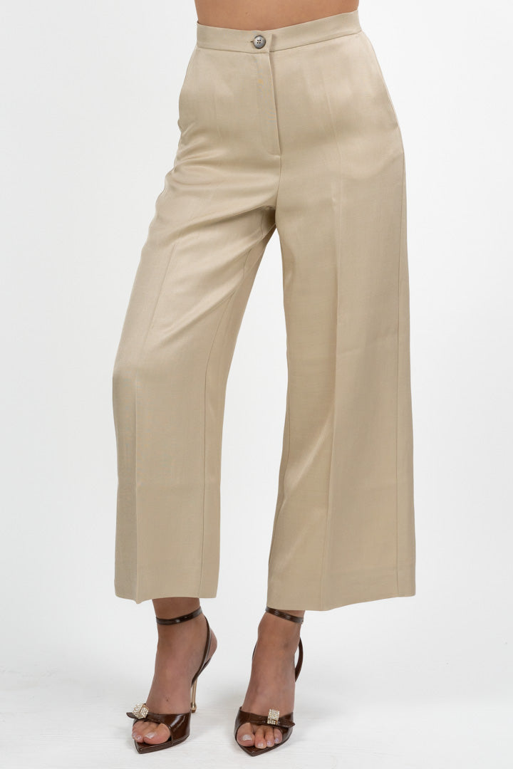 Pantaloni Wide-Leg misto lino Beige Sabbia - Emme Marella