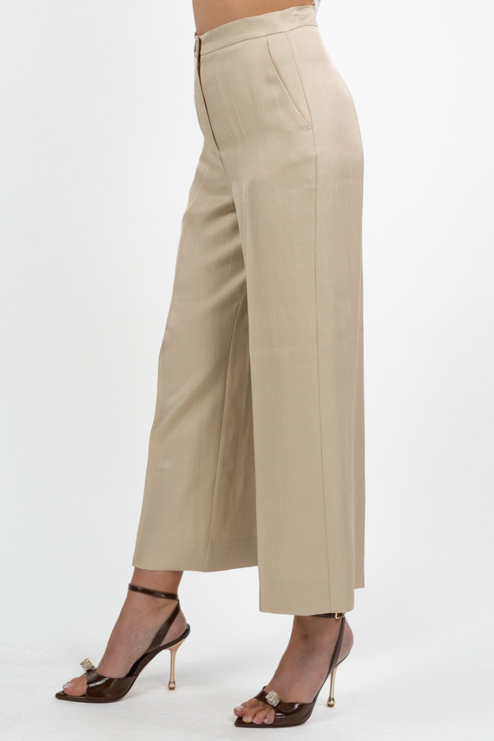 Pantaloni Wide-Leg misto lino Beige Sabbia - Emme Marella