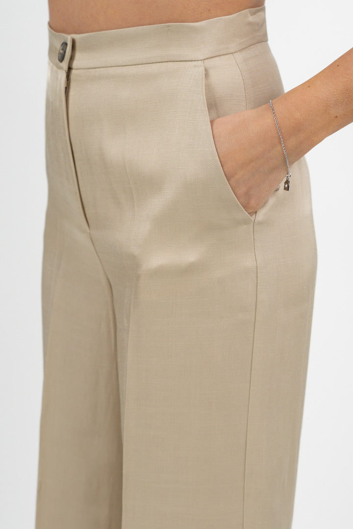 Pantaloni Wide-Leg misto lino Beige Sabbia - Emme Marella