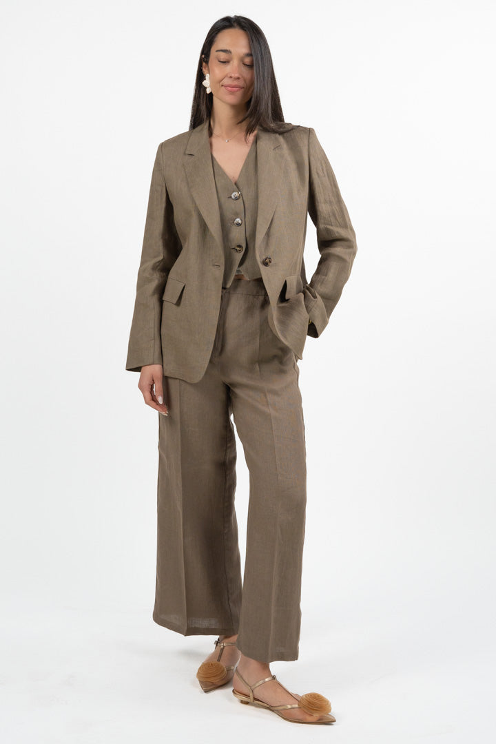 Giacca Blazer Monopetto in Misto Lino – Marrone - Emme Marella