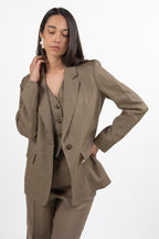 Giacca Blazer Monopetto in Misto Lino – Marrone - Emme Marella