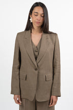 Giacca Blazer Monopetto in Misto Lino – Marrone - Emme Marella