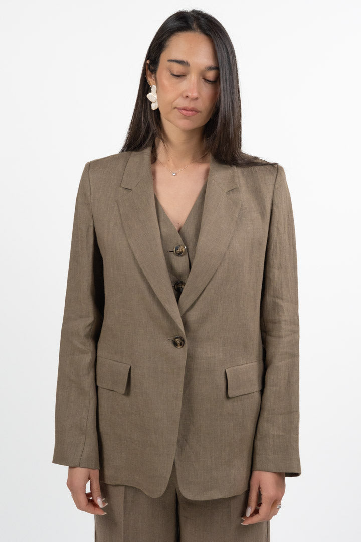 Giacca Blazer Monopetto in Misto Lino – Marrone - Emme Marella