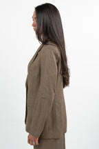 Giacca Blazer Monopetto in Misto Lino – Marrone - Emme Marella