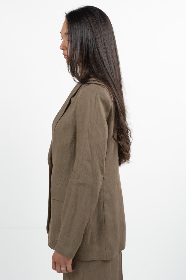 Giacca Blazer Monopetto in Misto Lino – Marrone - Emme Marella