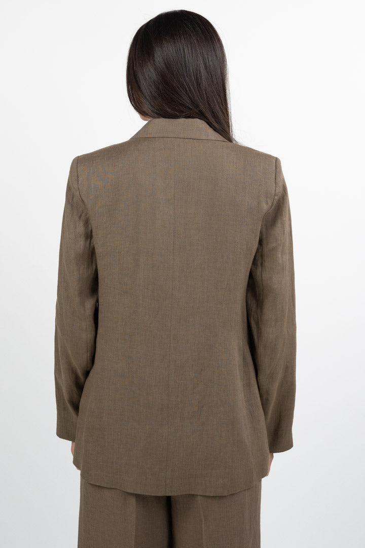 Giacca Blazer Monopetto in Misto Lino – Marrone - Emme Marella