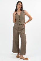 Pantalone Palazzo a Vita Alta in Lino – Tortora - Penny Black
