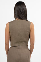 Gilet Sartoriale Cropped in Lino – Tortora - Emme Marella