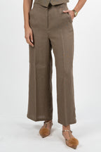 Pantalone Palazzo a Vita Alta in Lino – Tortora - Penny Black
