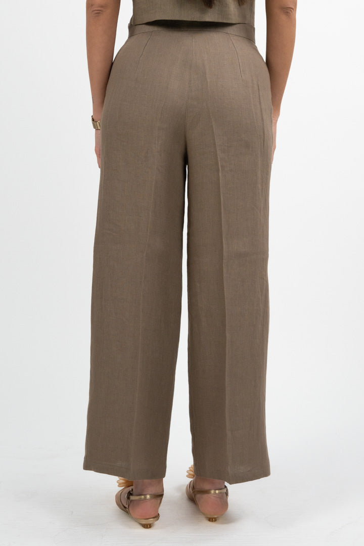 Pantalone Palazzo a Vita Alta in Lino – Tortora - Penny Black