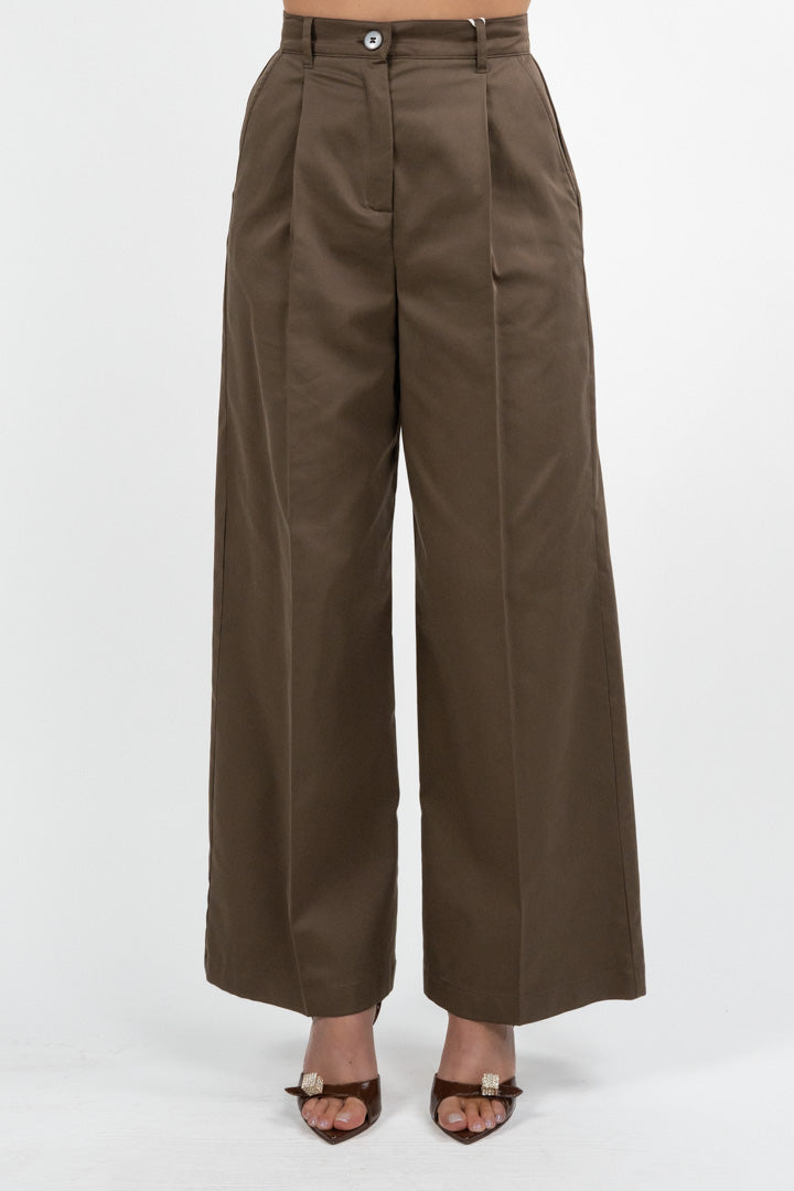 Pantalone a Palazzo con Pinces marrone - Emme Marella