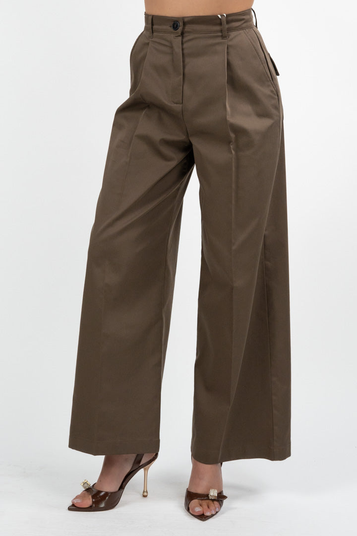 Pantalone a Palazzo con Pinces marrone - Emme Marella