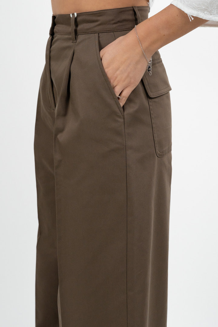 Pantalone a Palazzo con Pinces marrone - Emme Marella