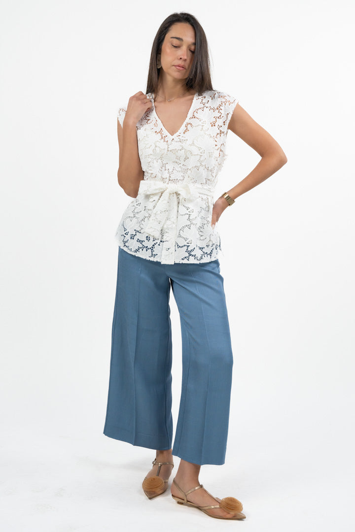 Top Smanicato in Pizzo Macramè con Cintura - Penny Black