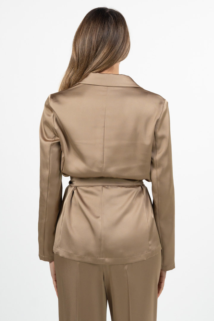 Giacca Blazer in Satin con Cintura – Sabbia - Penny black