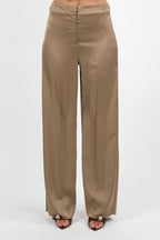 Pantalone a Palazzo in Satin Fluido sabbia - Penny Black