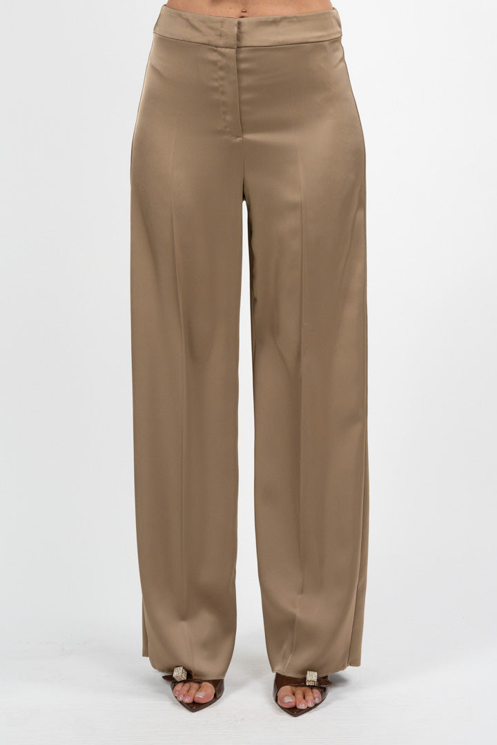 Pantalone a Palazzo in Satin Fluido sabbia - Penny Black