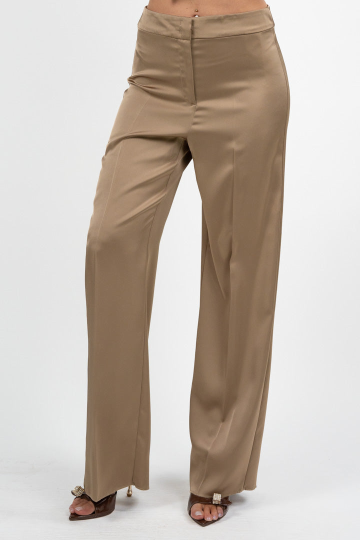 Pantalone a Palazzo in Satin Fluido sabbia - Penny Black