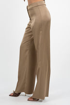Pantalone a Palazzo in Satin Fluido sabbia - Penny Black