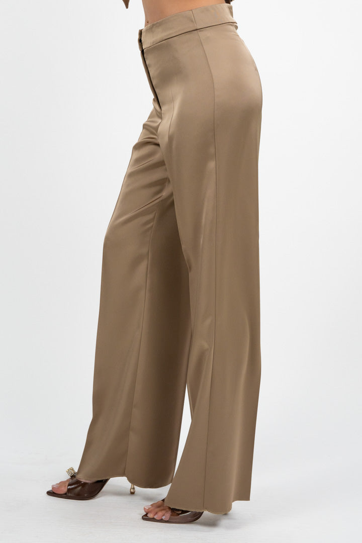 Pantalone a Palazzo in Satin Fluido sabbia - Penny Black