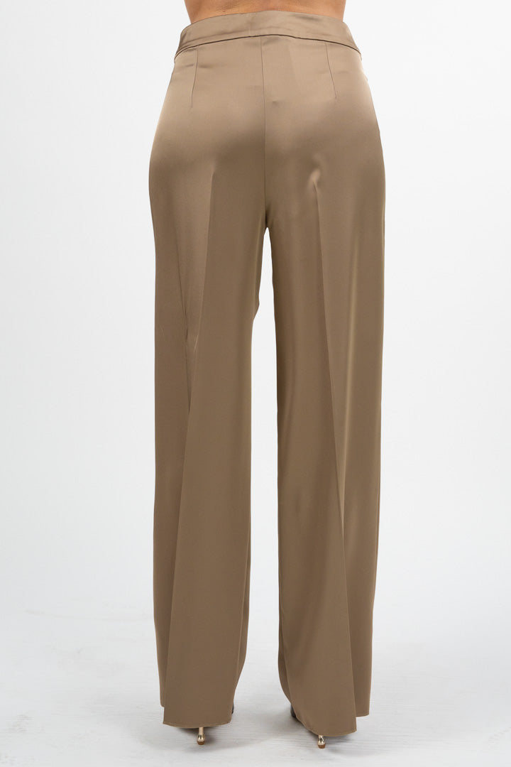 Pantalone a Palazzo in Satin Fluido sabbia - Penny Black