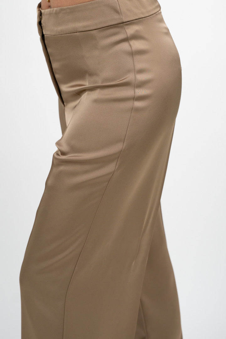 Pantalone a Palazzo in Satin Fluido sabbia - Penny Black