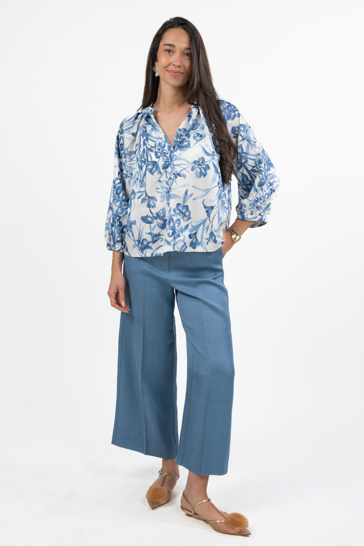 Blusa manica lunga Fantasia Floreale Blu - Emme Marella