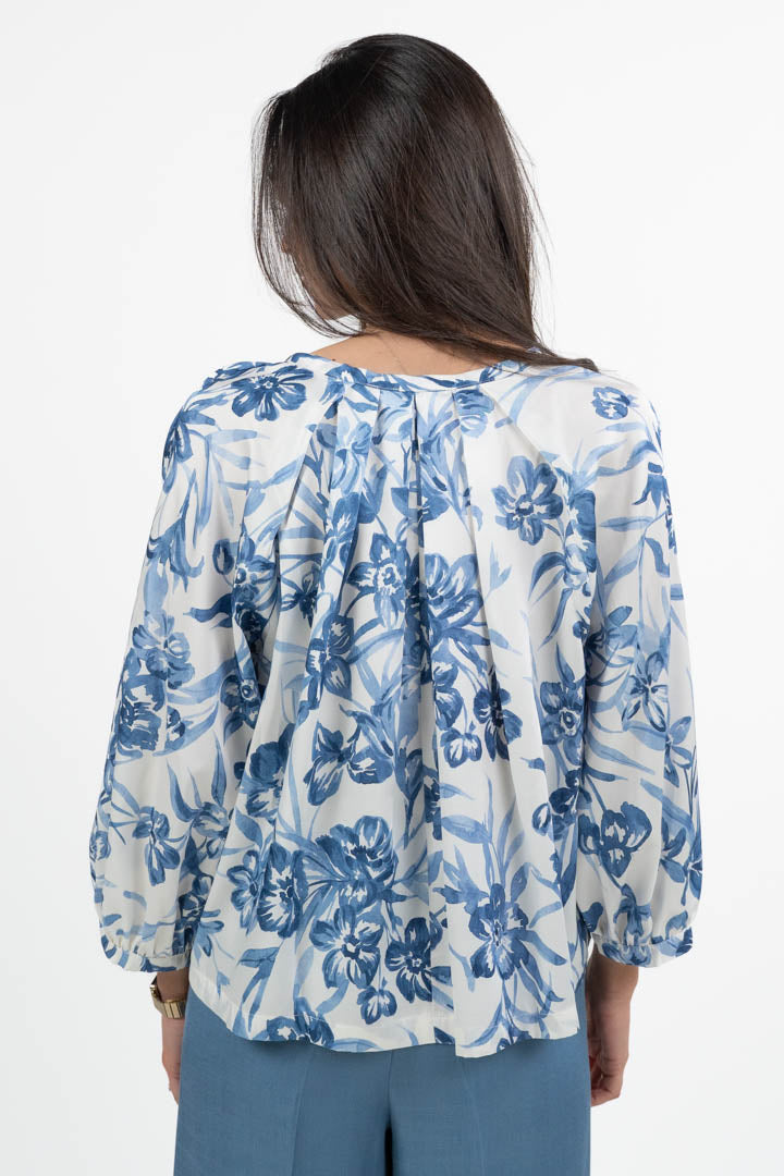 Blusa manica lunga Fantasia Floreale Blu - Emme Marella