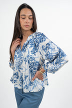 Blusa manica lunga Fantasia Floreale Blu - Emme Marella