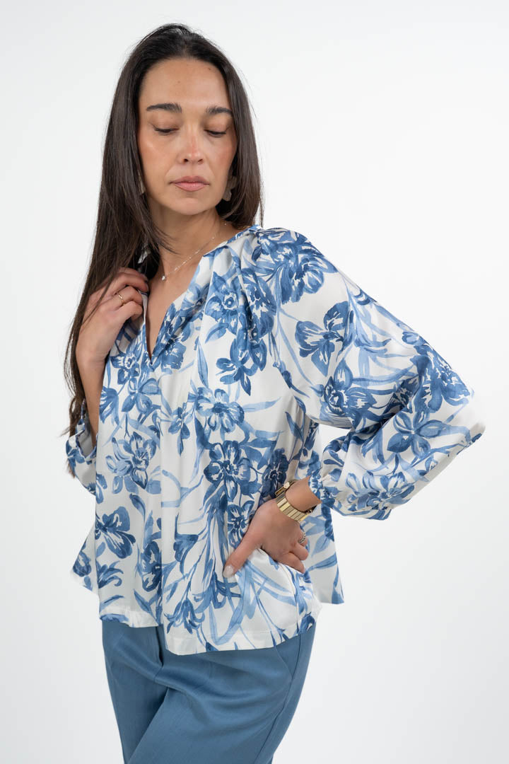Blusa manica lunga Fantasia Floreale Blu - Emme Marella