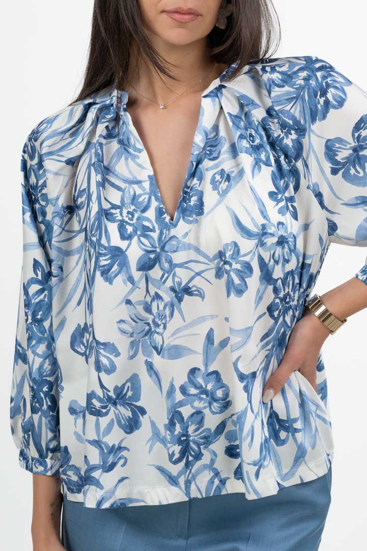 Blusa manica lunga Fantasia Floreale Blu - Emme Marella