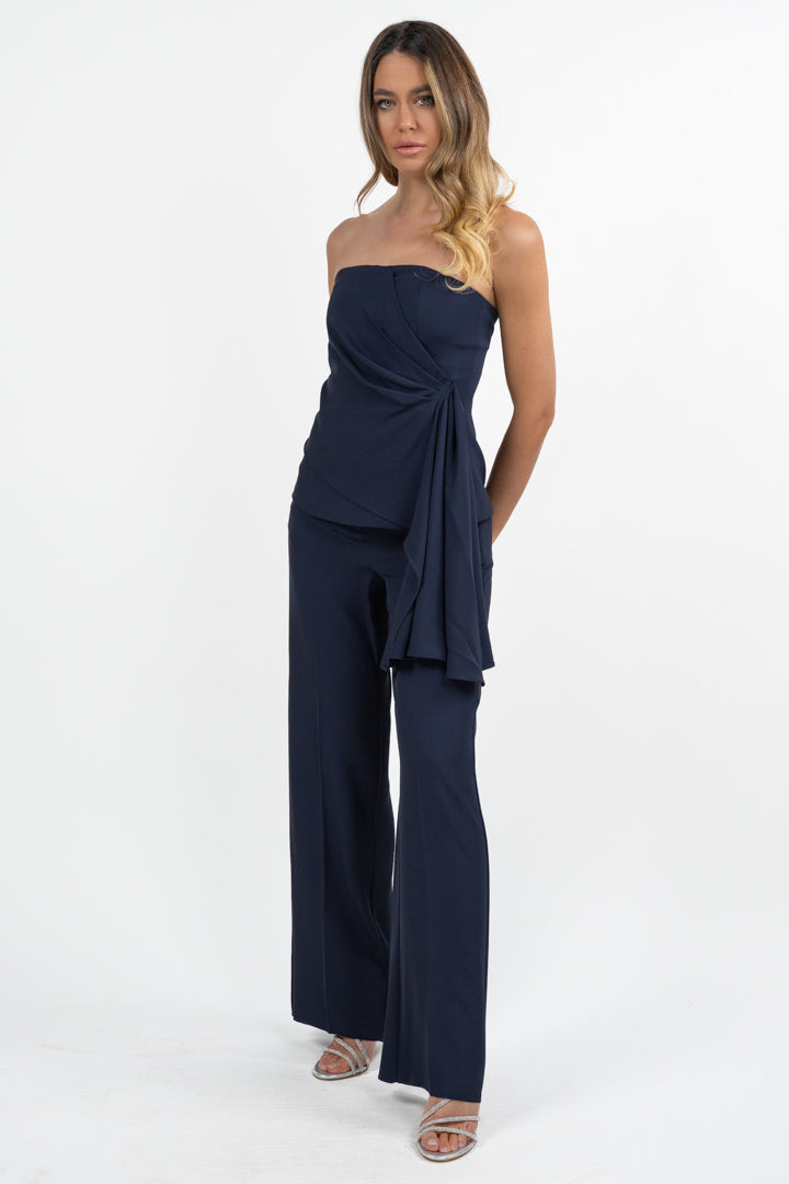 Set Due Pezzi Elegante: Top Bustier e Pantalone Palazzo - Blu Notte - Emme Marella