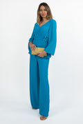 Completo Elegante con Blusa e Pantalone Palazzo turchese - Solo Gioie