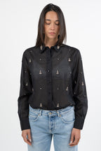 Camicia in Organza Nera con Ricami Gioiello e Strass - Gaudì