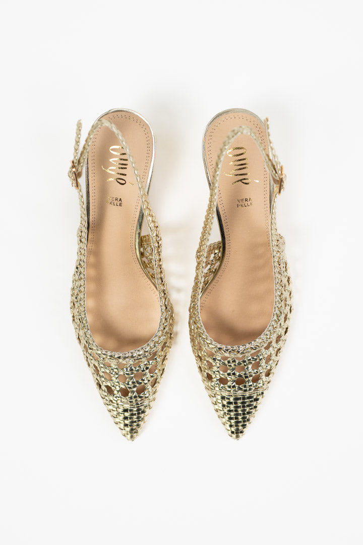 Décolleté Slingback Intrecciata oro - Ovye'