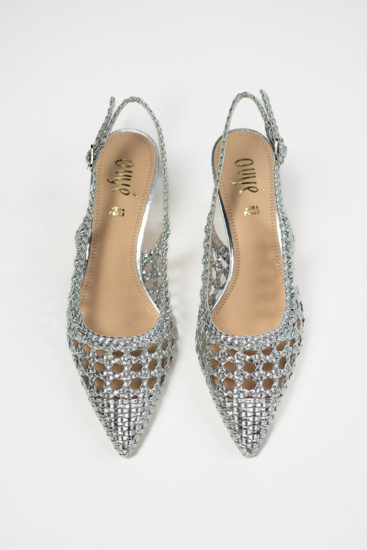 Décolleté Slingback Intrecciata argento - Ovye'