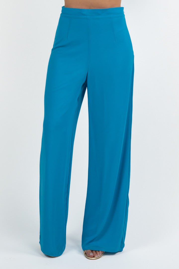 Completo Elegante con Blusa e Pantalone Palazzo turchese - Solo Gioie