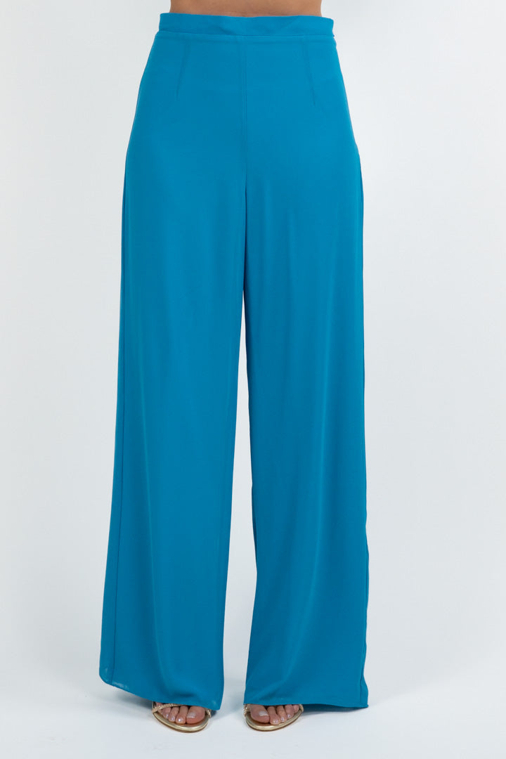 Completo Elegante con Blusa e Pantalone Palazzo turchese - Solo Gioie