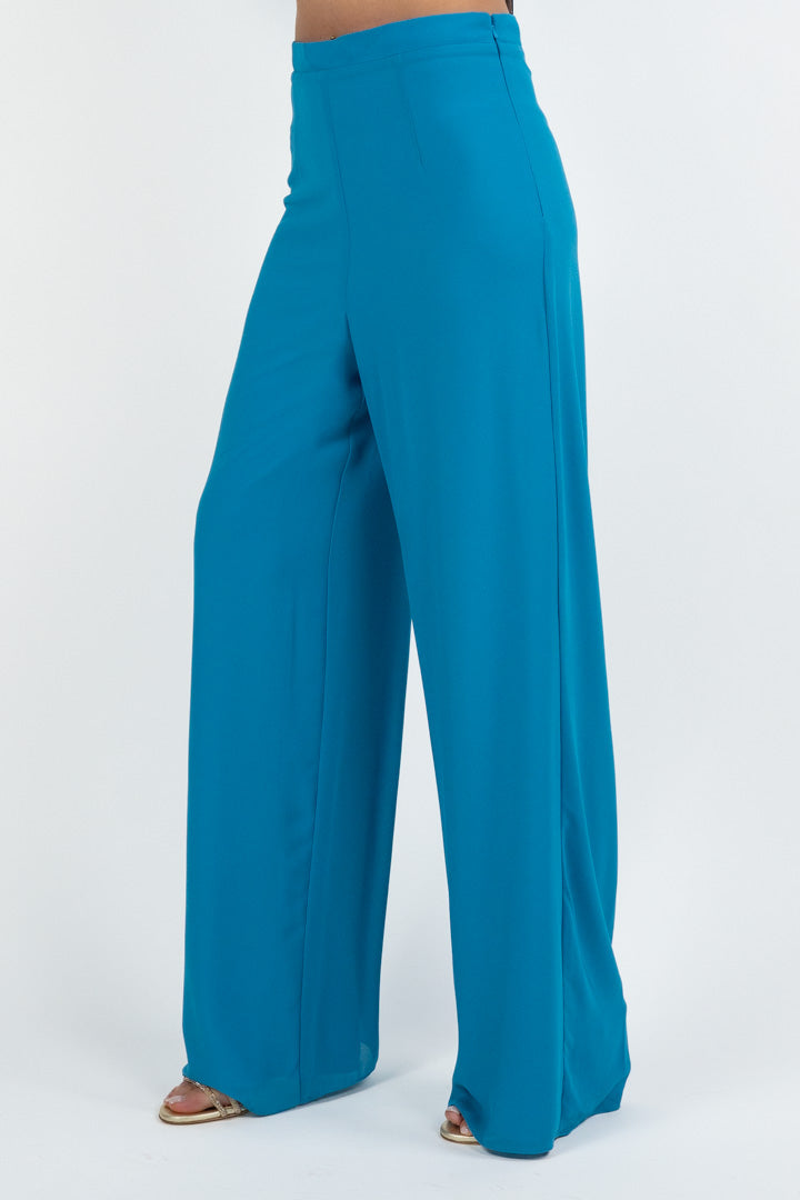 Completo Elegante con Blusa e Pantalone Palazzo turchese - Solo Gioie