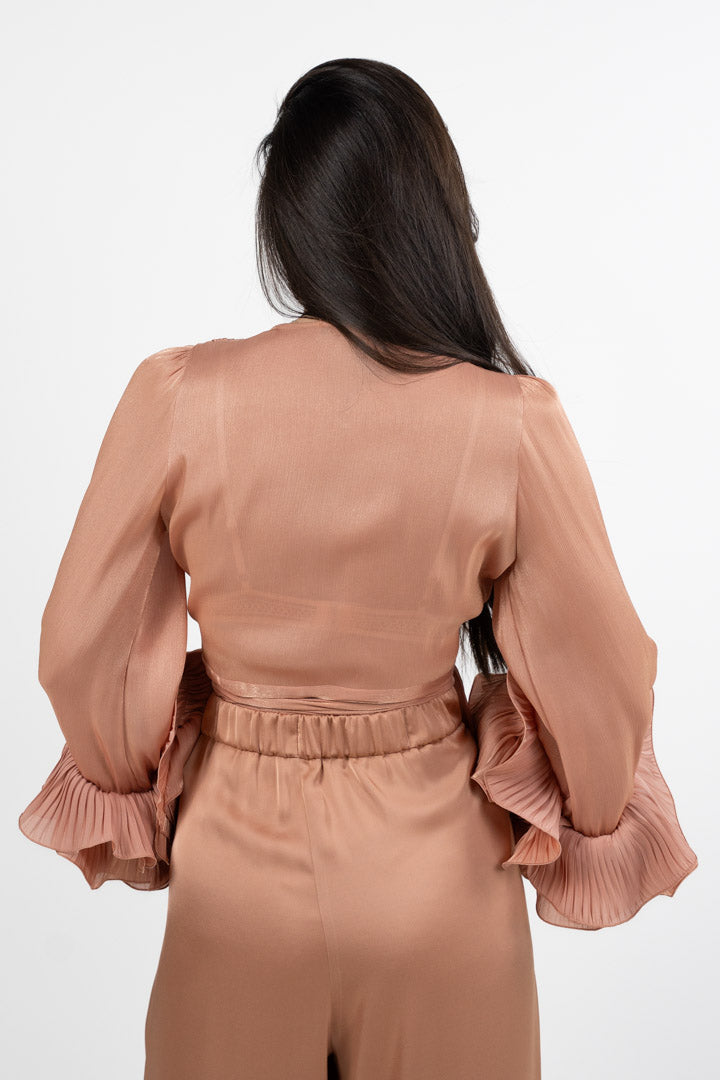 Blusa Crop a Portafoglio con Maxi Volant rosa - Hanita