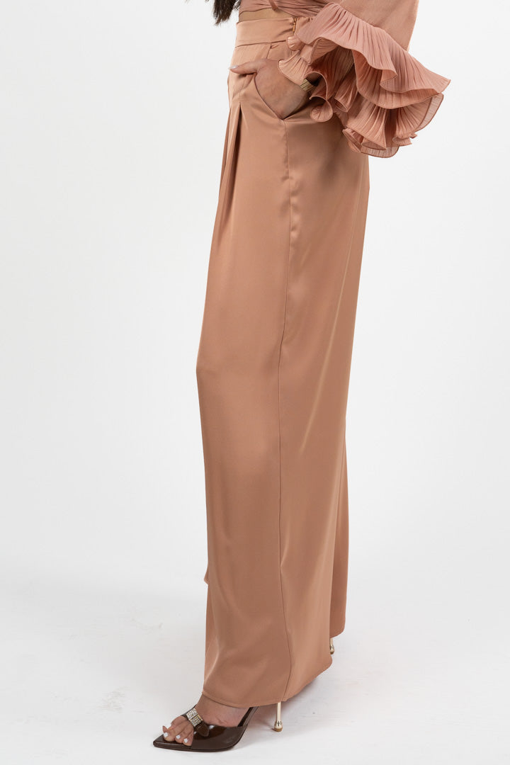 Pantaloni Palazzo Satin Rosa Cipria – Hanita