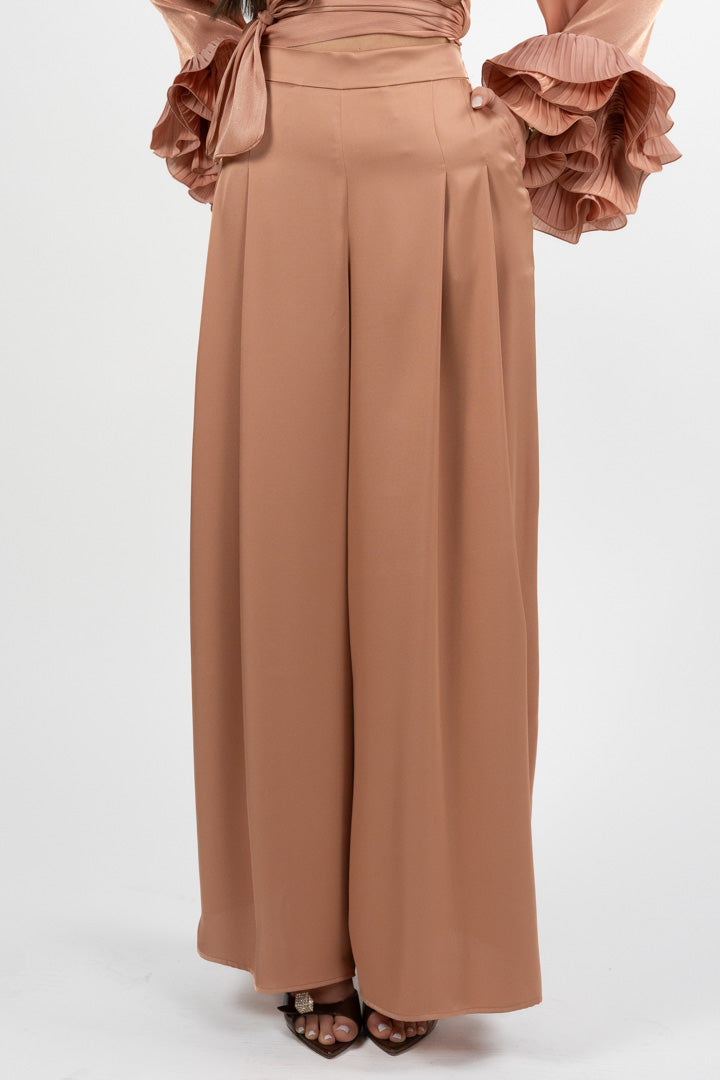 Pantaloni Palazzo Satin Rosa Cipria – Hanita