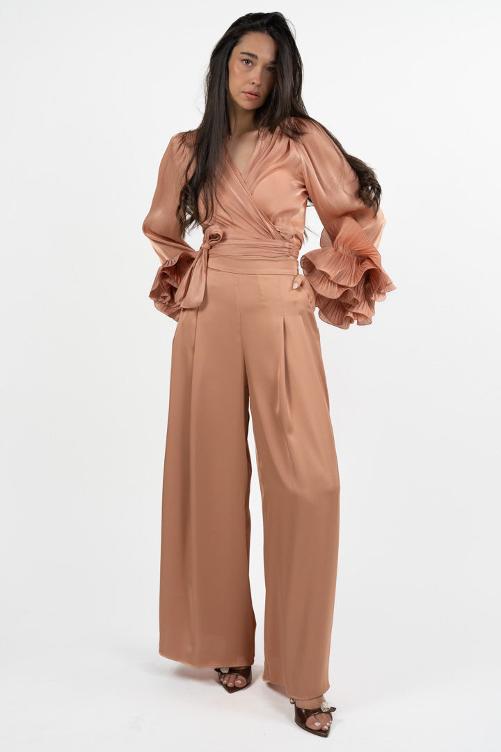 Pantaloni Palazzo Satin Rosa Cipria – Hanita