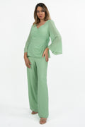 Completo Elegante con Blusa e Pantalone Palazzo verde acqua - Solo Gioie