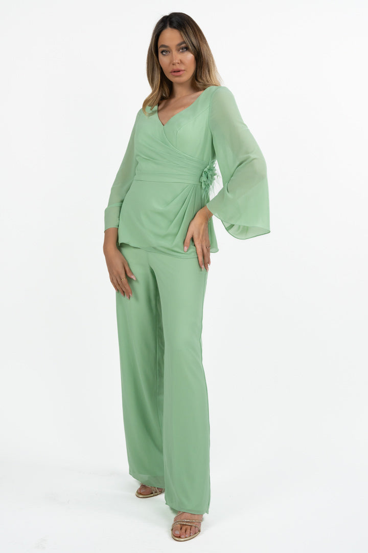 Completo Elegante con Blusa e Pantalone Palazzo verde acqua - Solo Gioie
