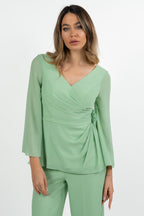Completo Elegante con Blusa e Pantalone Palazzo verde acqua - Solo Gioie